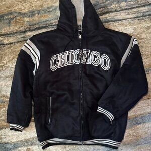 Vintage Chicago Hoodie – Black Zip Up Sweatshirt – Retro Varsity Style - Size La
